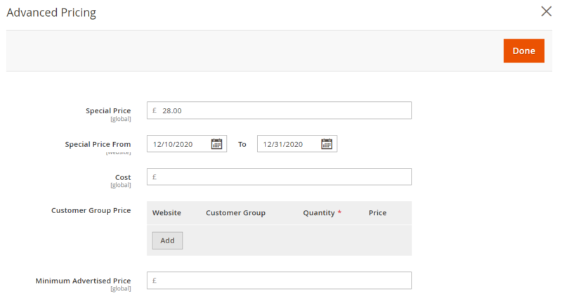 Advanced pricing settings