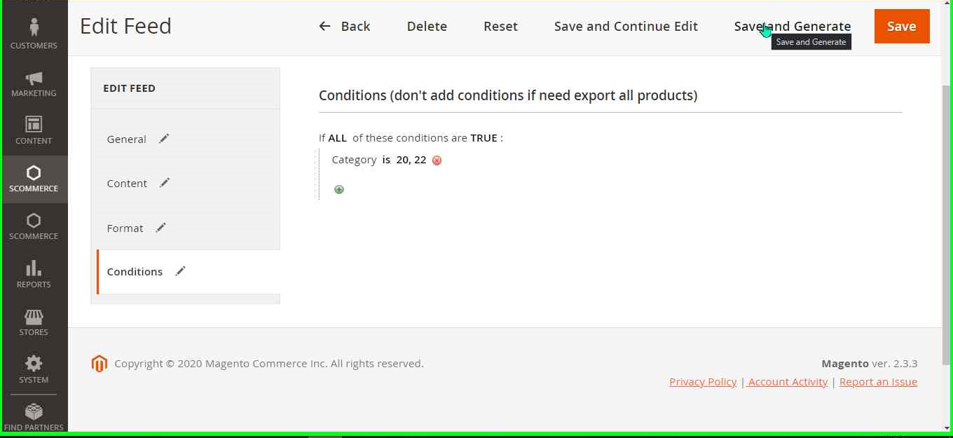 Magento feed save and generate