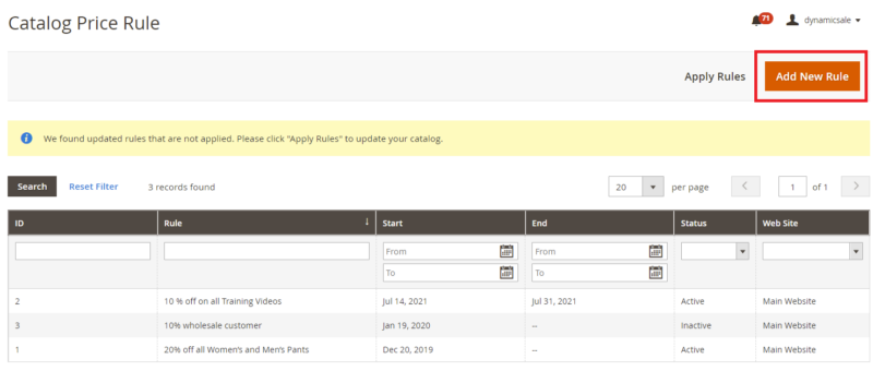 dynamic sale category add new rule