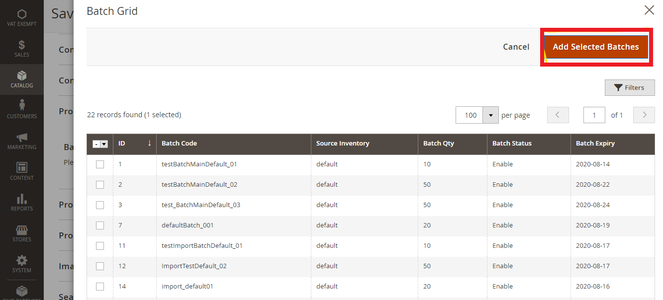 Add selected batches