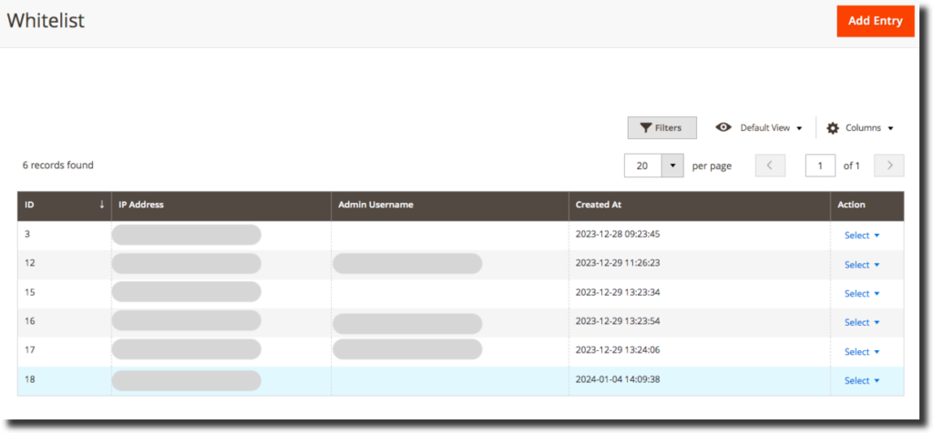 Magento 2 Advanced Admin Login Security: Whitelist Records