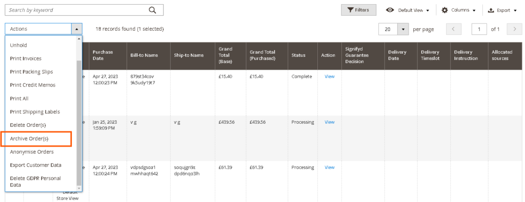 Magento 2 Archive Orders