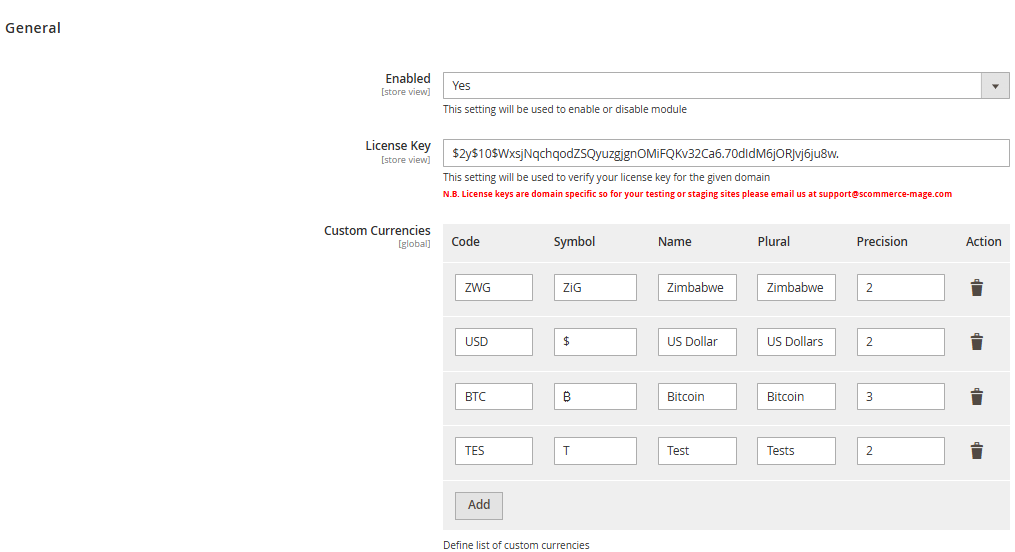 Magento 2 Custom Currency Manager: General Settings