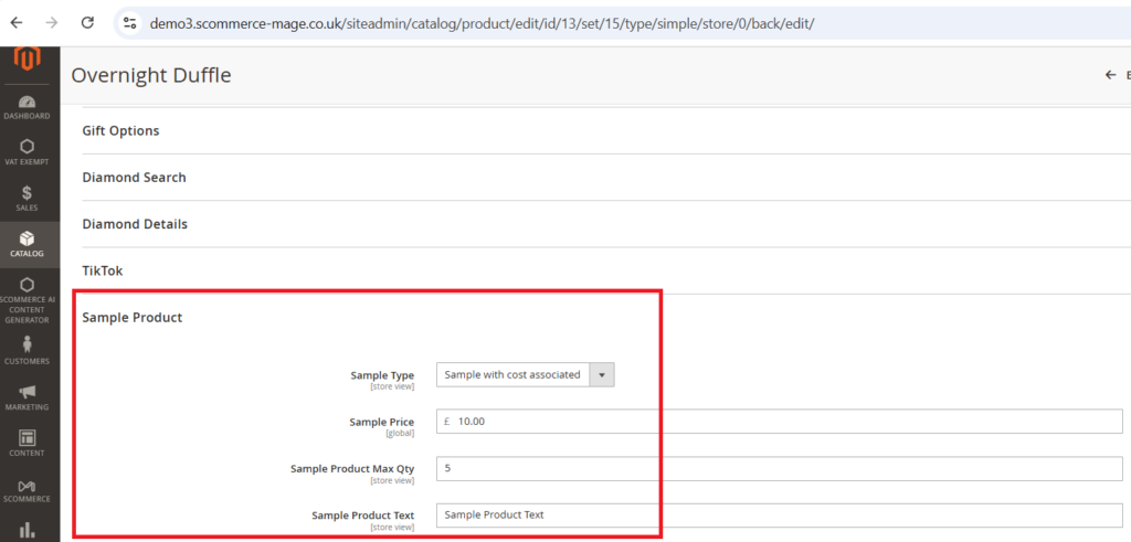 Magento 2 sample product with cost associated