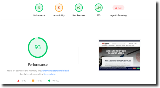 Home Page PageSpeed Score