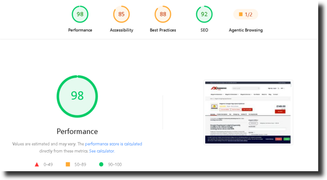 Product Page PageSpeed Score